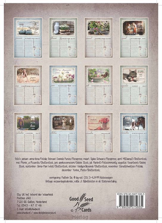 Vintage verjaardagskalender met teksten SV